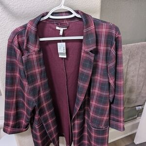 Maurices Burgundy and Black Plaid Blazer
